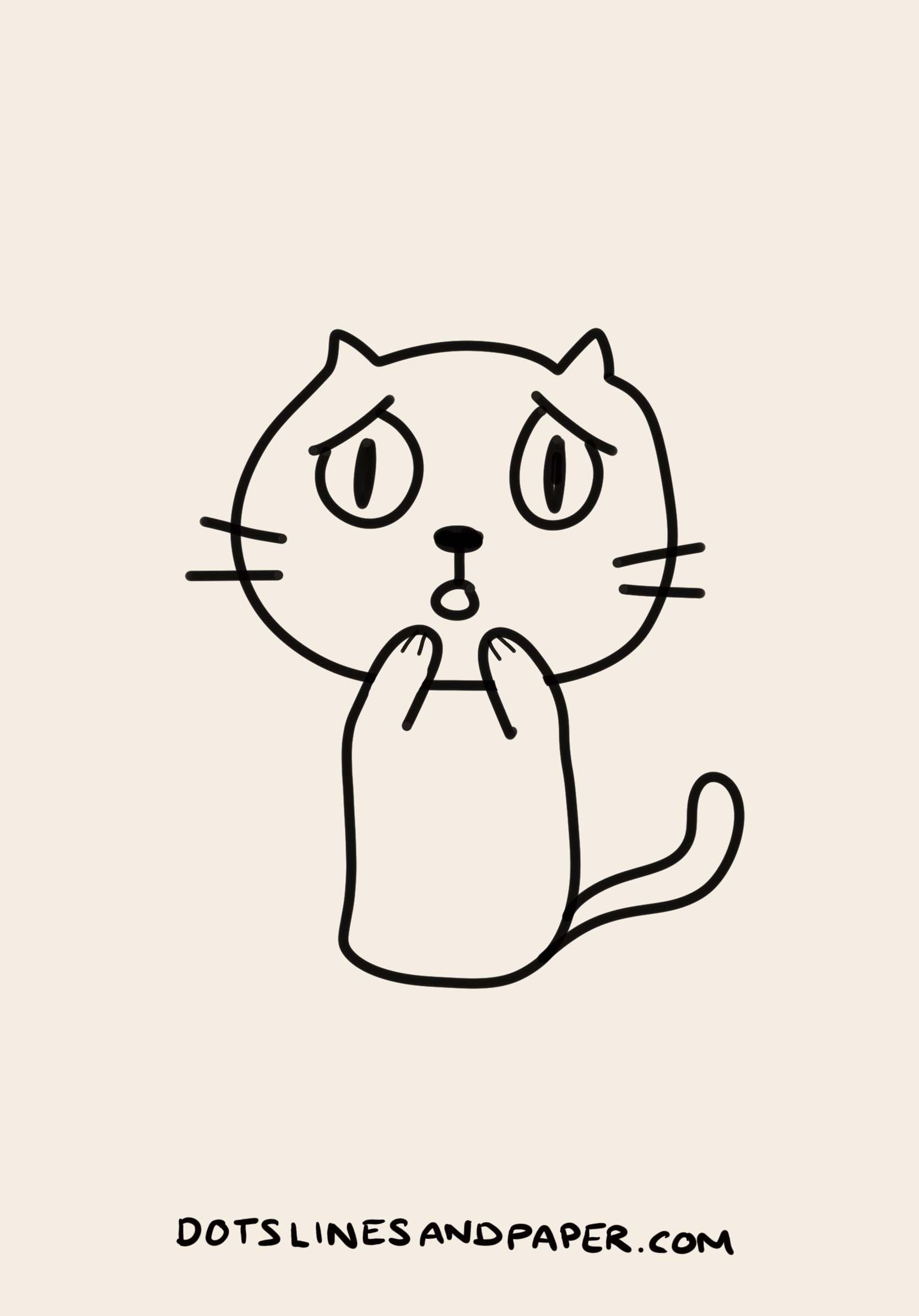 a drawing of a cat looking worried