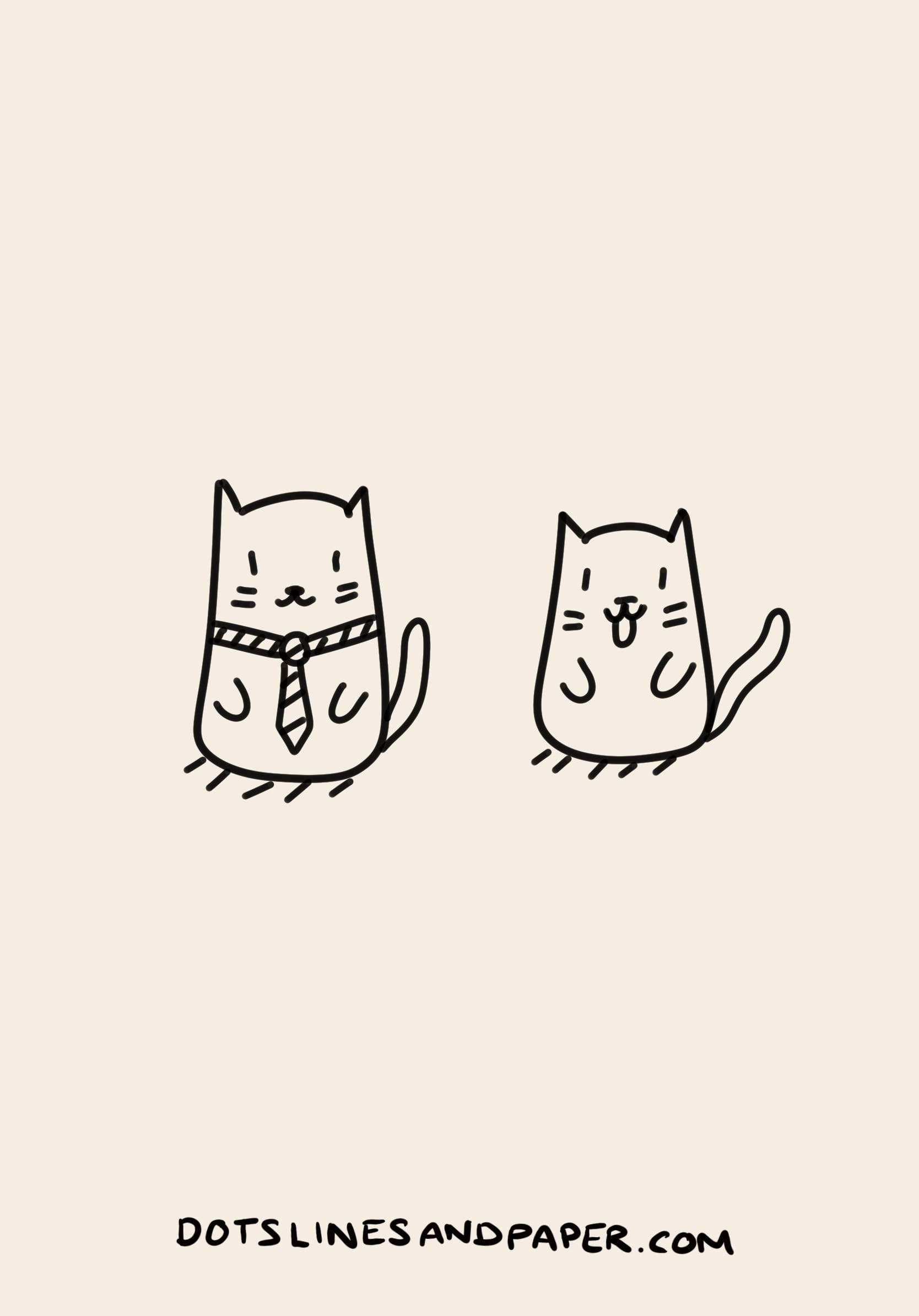 simple doodles of two cute cats, one wearing a tie and the other sticking out its tongue