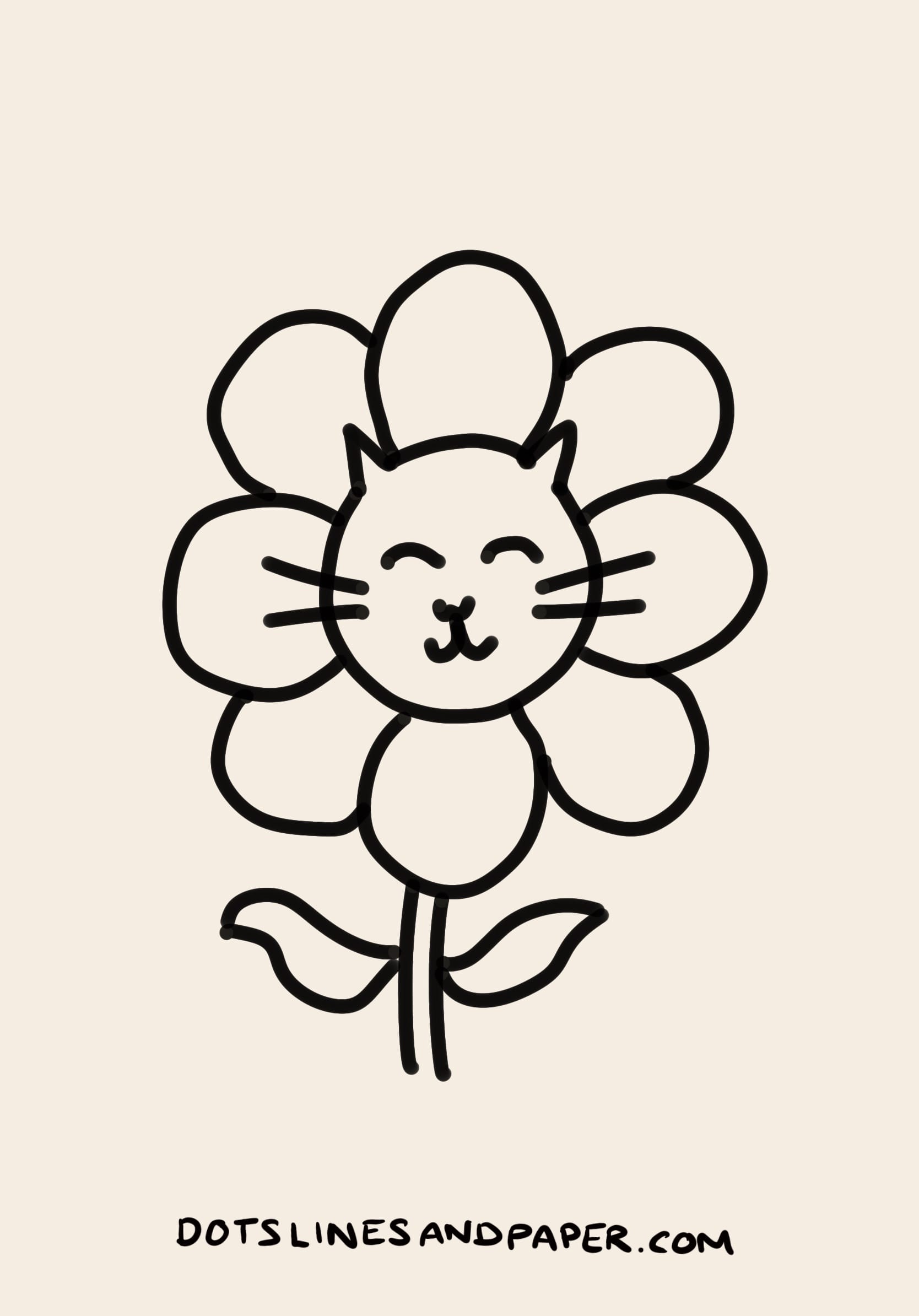 a drawing of a flower with the head of a cat