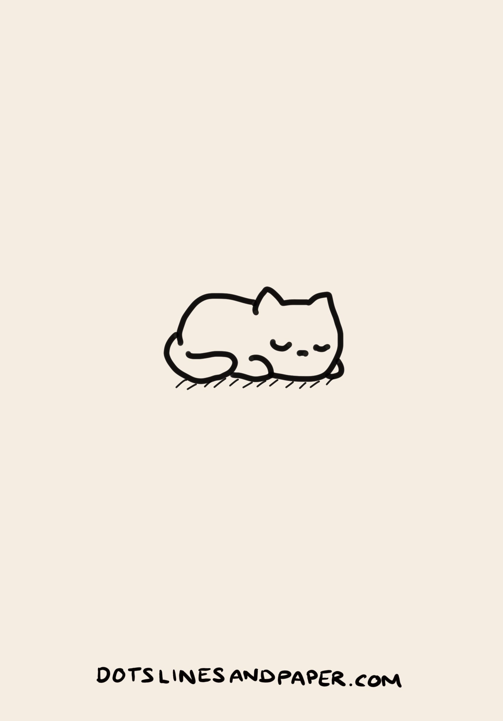 easy and cute doodle of a kitten fast asleep