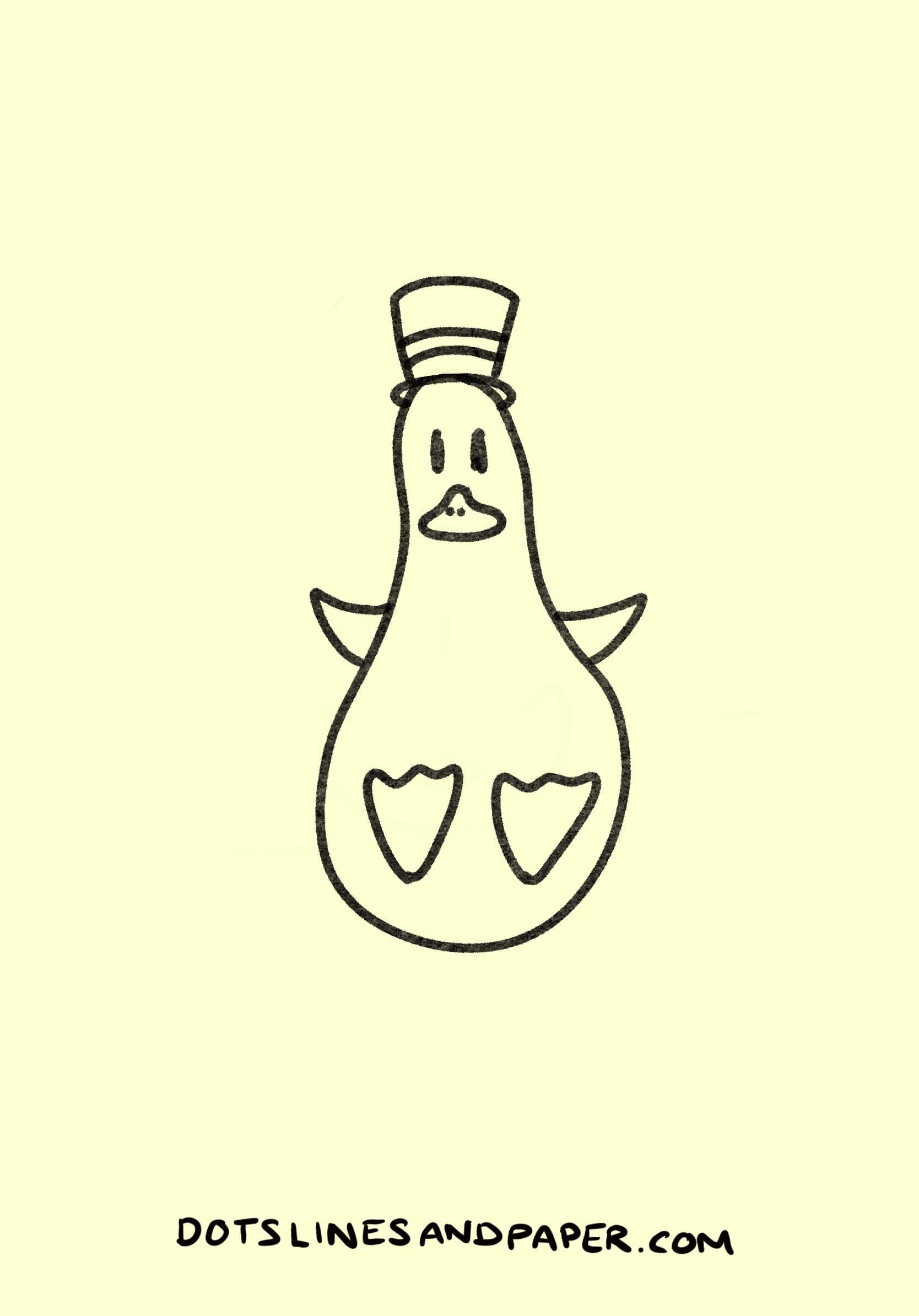 drawing of a duck shaped like a bowling pin